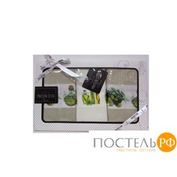 Салфетки "OLIVE SET1" вафельн. (3шт-45*70) ЗЕЛЕНЫЙ/КРЕМ/ЗЕЛЕНЫЙ (Maison Dor)