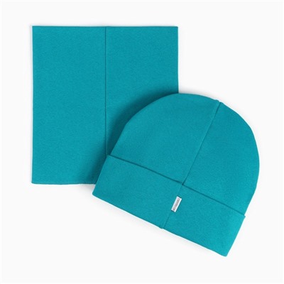 Комплект (шапка, снуд) для мальчика, цвет тёмно-зелёный, размер 50-54