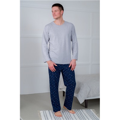 Пижама мужская из футболки с длинным рукавом и брюк из кулирки Генри синий
