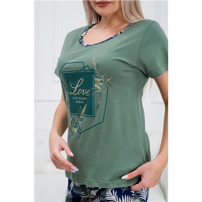 Костюм женский футболка и шорты из кулирки Элис зеленый
