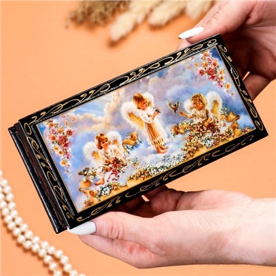 Шкатулка - купюрница «Ангелочки в облаках», 8,5×17 см, лаковая миниатюра