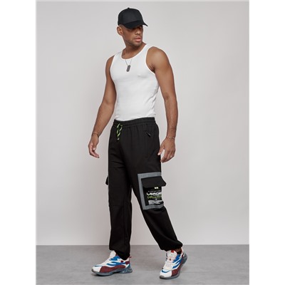 Широкие спортивные брюки трикотажные мужские черного цвета 12908Ch