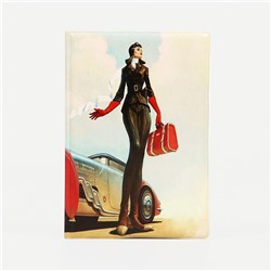 Обложка для автодокументов "Дама с чемоданом, 9,5*0,5*13,5, голубой