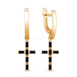 Серьги кресты из золочёного серебра с черными фианитами