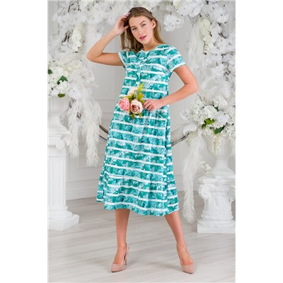 Платье женское из кулирки Кармелита зелёные листья