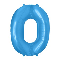 Шар фольгированный 16" Цифра 0, индивидуальная упаковка, цвет голубой