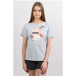 Комплект женский (футболка принт с глиттером + шорты )