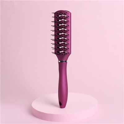 Расчёска массажная, вентилируемая, прорезиненная ручка, 4,2 × 23 см, цвет фиолетовый