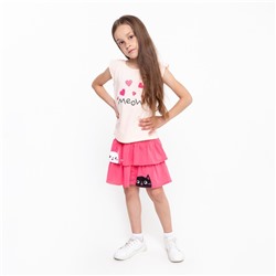 Костюм (футболка, юбка) для девочки, цвет персиковый/коралловый, рост 104 см