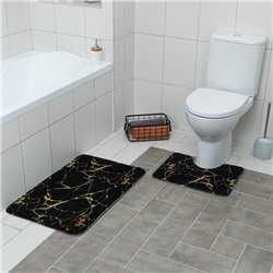 Набор ковриков для ванной и туалета Доляна «Мрамор», 2 шт: 79×50, 50×39 см, цвет чёрный