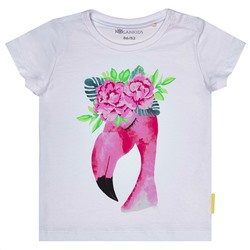 Белая футболка для девочки с фламинго