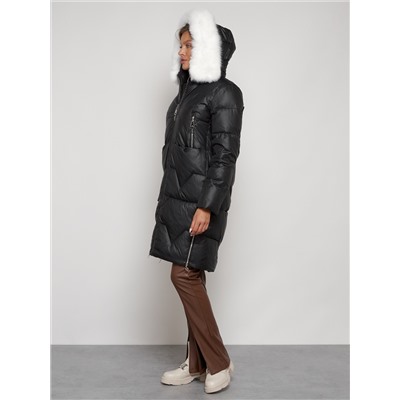Пальто утепленное с капюшоном зимнее женское черного цвета 13305Ch