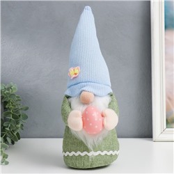 Кукла интерьерная "Гном в шапке с зайчьими ушами, с пасхальным яичком" голубой 30х11х8 см