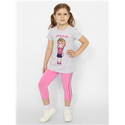 CWKG 90150-11 Комплект для девочки (футболка, брюки типа "легинсы"),светло-серый меланж