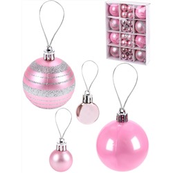 Новогоднее украшение Набор ёлочных шаров "Сказка" 32 шт 3 см, 8 шт 6 см, розовый