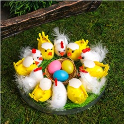 Сувенир пасхальный "Цыплята на травке с гнездом и яичками" набор  шт 12 4,5х14х14 см