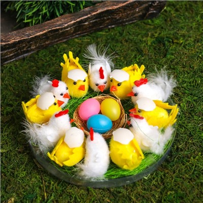 Сувенир пасхальный "Цыплята на травке с гнездом и яичками" набор  шт 12 4,5х14х14 см