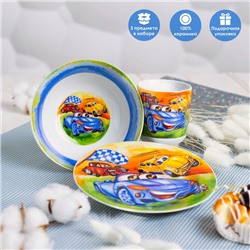 Набор детской посуды Доляна «Гонки», 3 предмета: кружка 230 мл, миска 400 мл, тарелка d=18 см