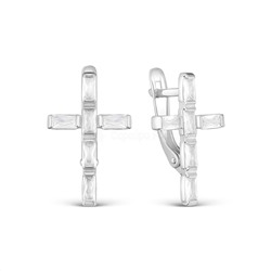 Серьги кресты из серебра с фианитами родированные