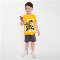 Комплект (футболка/шорты) для мальчика, цвет горчичный/т.серый, рост 134 см