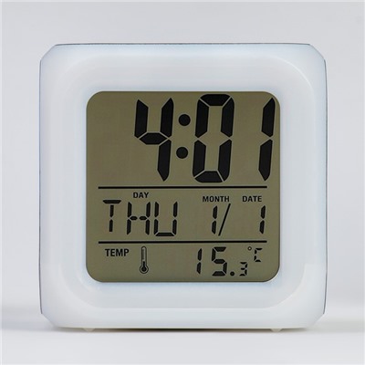 Часы электронные настольные "Зайка" с подсветкой, будильник, термометр, календарь, 8 х 8 см