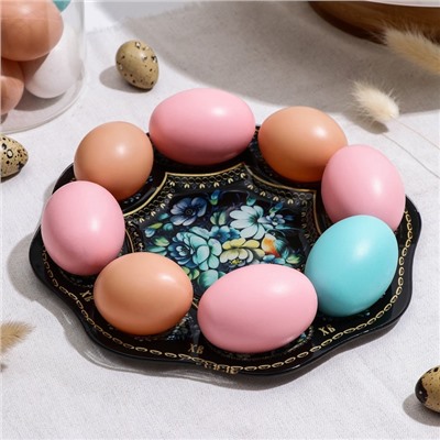 Подставка для яиц Доляна «Народные мотивы», 8 ячеек, 21×21 см, синий