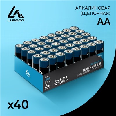 Батарейка алкалиновая (щелочная) LuazON, AA, LR6, набор 40 шт