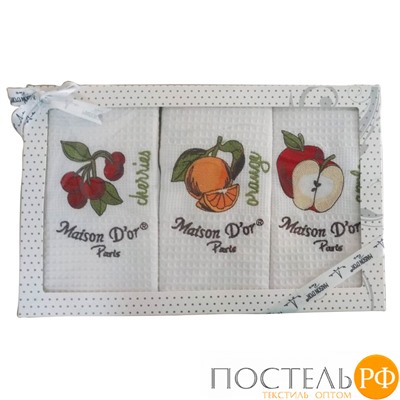 Салфетки "FRUIT ВИШНЯ SET1 -2" вафельн БЕЛЫЙ (3 шт. 50*70) (Maison Dor)