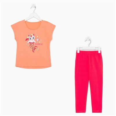 Коcтюм для девочки (туника, лосины), цвет персиковый/розовый, рост 104 см