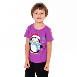 Футболка детская, цвет фиолетовый/пингвин, рост 98 см