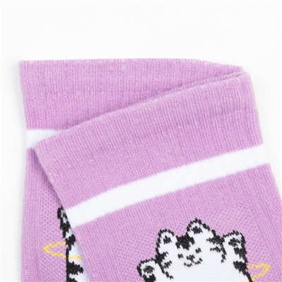 Носки детские, цвет сиреневый/принт котик, размер 16