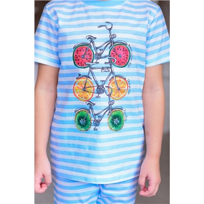 Пижама детская из футболки и бридж из кулирки Fruits & bikes голубой