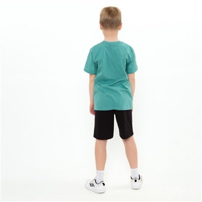 Комплект для мальчика (футболка/шорты), цвет серо-зеленый/черный, рост 128 см