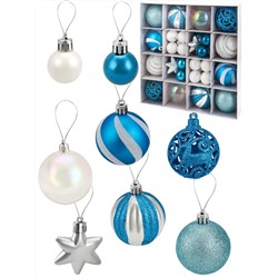 Новогоднее украшение Набор ёлочных шаров "Синий шик" 28 шт 3 см, 2 шт 4.5 см, 12 шт 6см