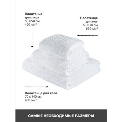 Полотенца махровые PandaHug Cozy белые 140х70, 90*50 пл. 450 гр м2 и 50*70 полотенце для ног 650 гр  оптом