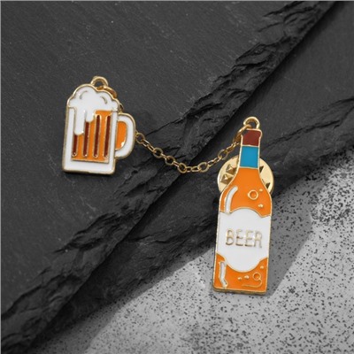 Значок "Пиво" с кружкой, цвет бело-оранжевый в золоте