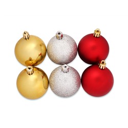 Набор новогодних красных, золотых, серебряных шаров "Шёлк, бархат и люрекс" 6 см (6 шт.)