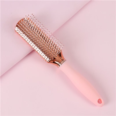 Расчёска массажная, прорезиненная ручка, 4,6 × 23 см, цвет розовый/розовое золото
