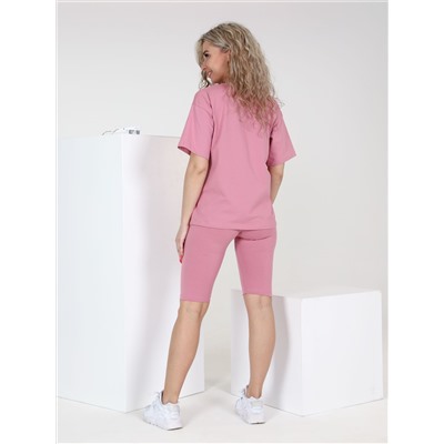 Спортивный костюм "Фитоняша" розовый футболка с велосипедками (М-853)