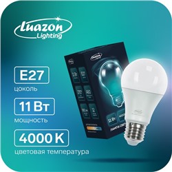 Лампа светодиодная Luazon Lighting, A60, 11 Вт, E27, 990 Лм, 4000 К, дневной свет