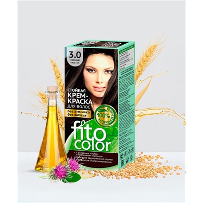 Стойкая крем-краска для волос серии Fito Сolor, тон 3.0 темный каштан