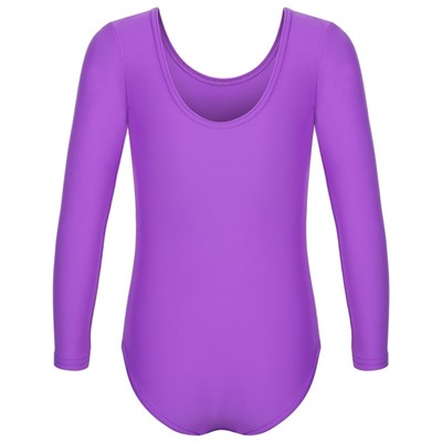 Купальник гимнастический с длинным рукавом, лайкра, цвет фиолетовый, размер 28