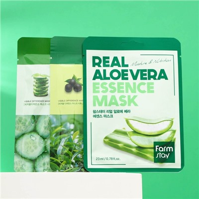 Набор масок для лица Farmstay, с семенами зеленого чая, огурцом, алоэ, 3 шт.