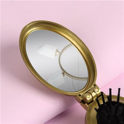 Расчёска массажная, складная, с зеркалом, 5,5 × 9 см, цвет МИКС