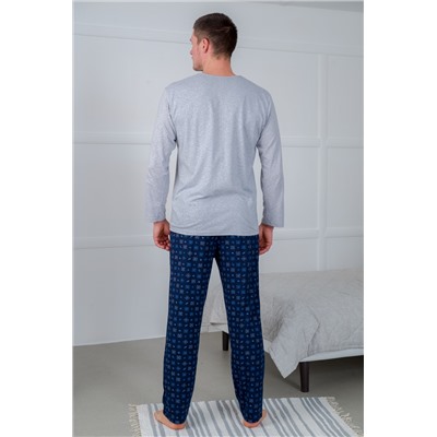Пижама мужская из футболки с длинным рукавом и брюк из кулирки Генри синий