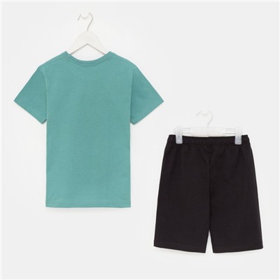 Комплект для мальчика (футболка/шорты), цвет серо-зеленый/черный, рост 128 см