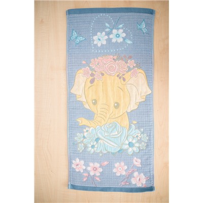 Полотенце муслиновое Слон с цветами голубой