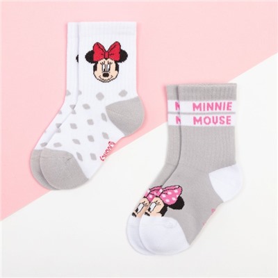 Набор носков "Minnie", Минни Маус, цвет серый/белый, 12-14 см