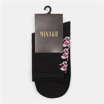 Носки новогодние женские MINAKU «Снеговики», цвет чёрный, размер 36-37 (23 см)