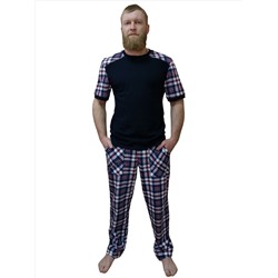 Пижама трик. мужской брюки (сине-красн.рябь)